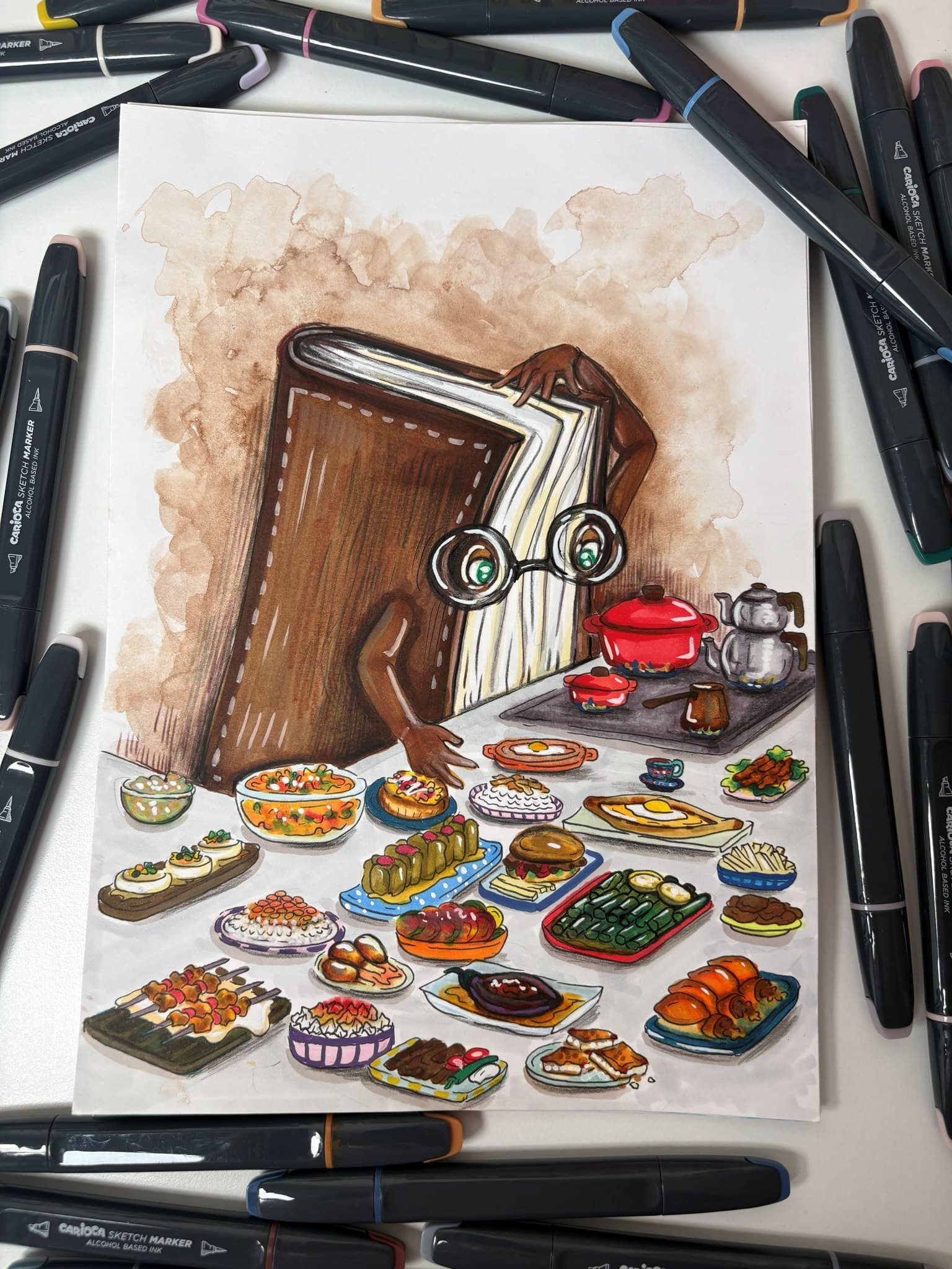 Marker kalem ile yemek sofrası illüstrasyonu